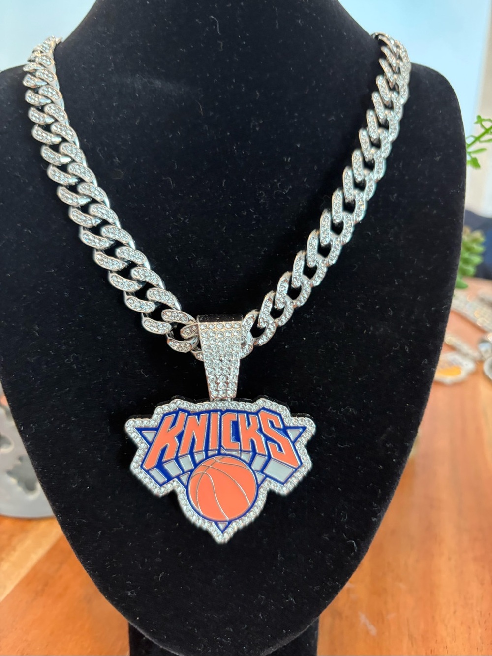 NBA Knicks Necklace with Orange & Blue Enamel Pendant